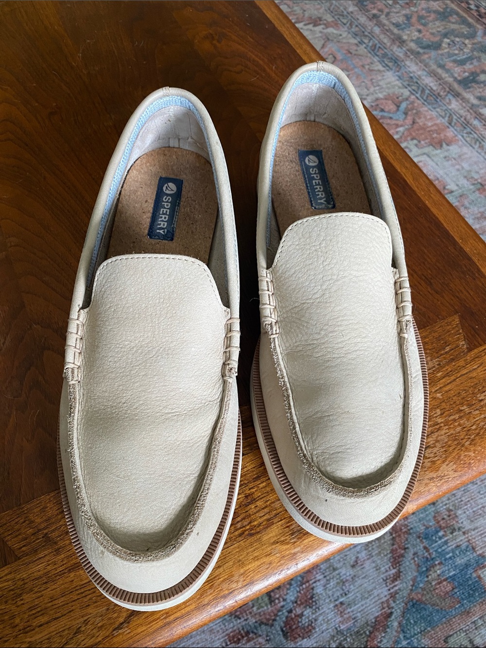 Sperry Men’s Beige Leather Slip-On Boat Loafers